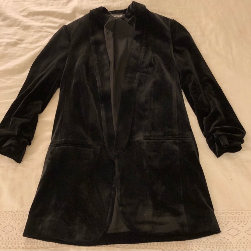 Express Black Velvet Open-Front Blazer Jacket - Picture 2 of 6